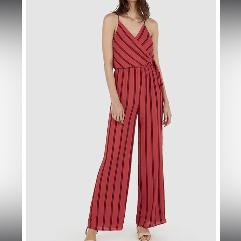 Striped Wrap Front Jumpsuit